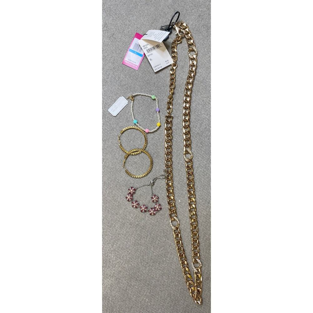Vince Camuto Gold Chain Belt XL, Jeweled Bracelets, Earrings, NWT